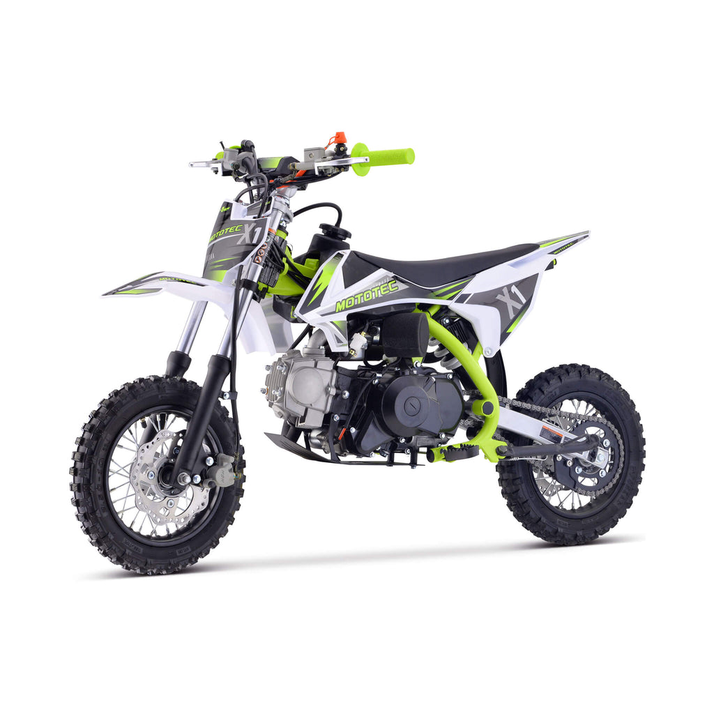 MotoTec X1 110CC 4-Stroke Single-Cylinder Air-Cooled Gas Dirt Bike (SAK42680) - Saksby Wholesale - Front Left View