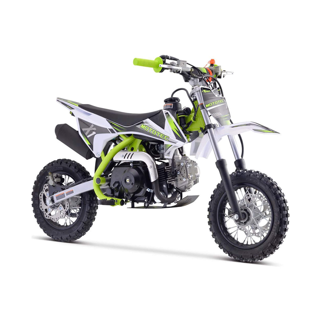 MotoTec X1 110CC 4-Stroke Single-Cylinder Air-Cooled Gas Dirt Bike (SAK42680) - Saksby Wholesale - Front Right View