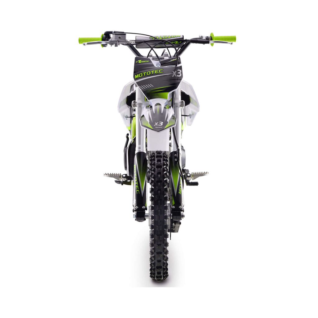MotoTec X3 125CC 4-Stroke Green Gas-Powered Dirt Bike - Saksby Wholesale - Front View