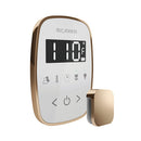 Digital Thermometer With Gold Casing On A White Background