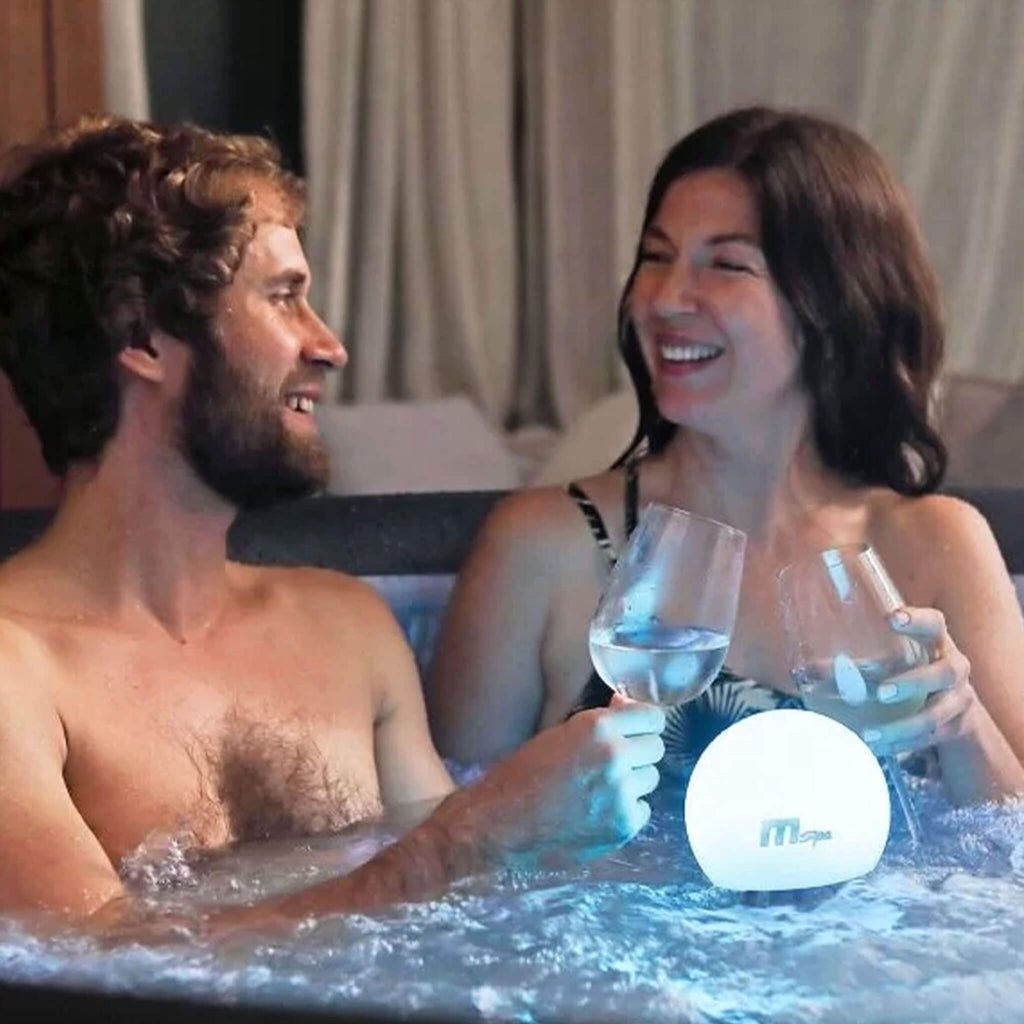 MSpa Aurora Urban Series Six-Person Inflatable Round Hot Tub With Hydro Massage [U-AU061] (SAK19375) - Saksby Wholesale - Lifestyle With Man And Woman