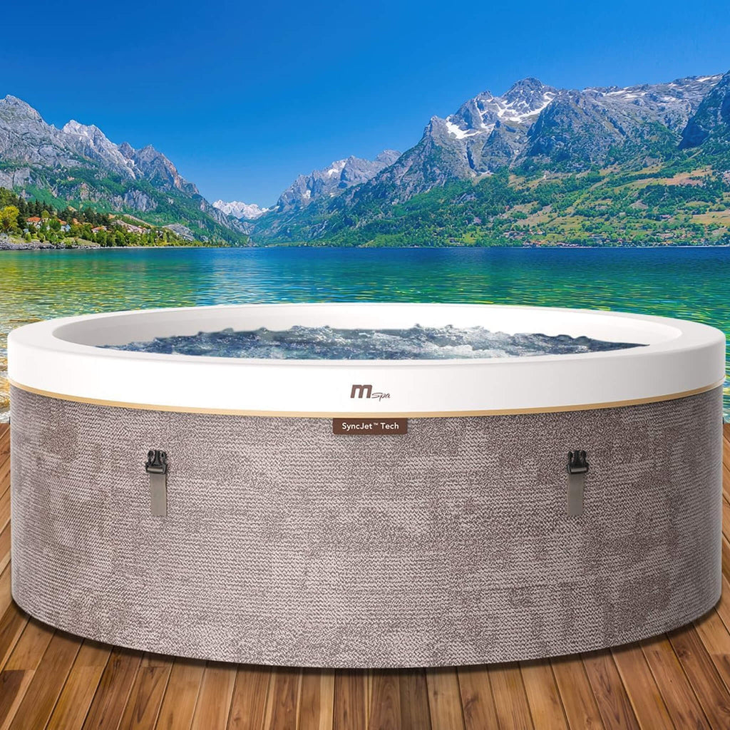 MSpa Cocoon Verto Series Six-Person Inflatable Round Hot Tub With Hydromassage [F-CO066WE] (SAK50928) - Saksby Wholesale - Lifeystyle With Water On Deck