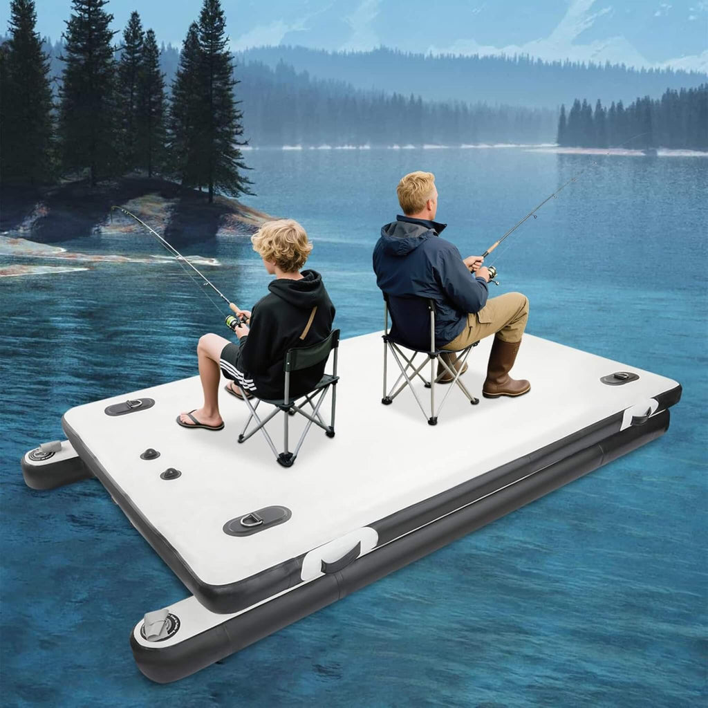 Multi-Person Inflatable Floating Dock With Pump And D-Rings (SAK45918) - Saksby Wholesale - Lifestyle Image With 2-Person