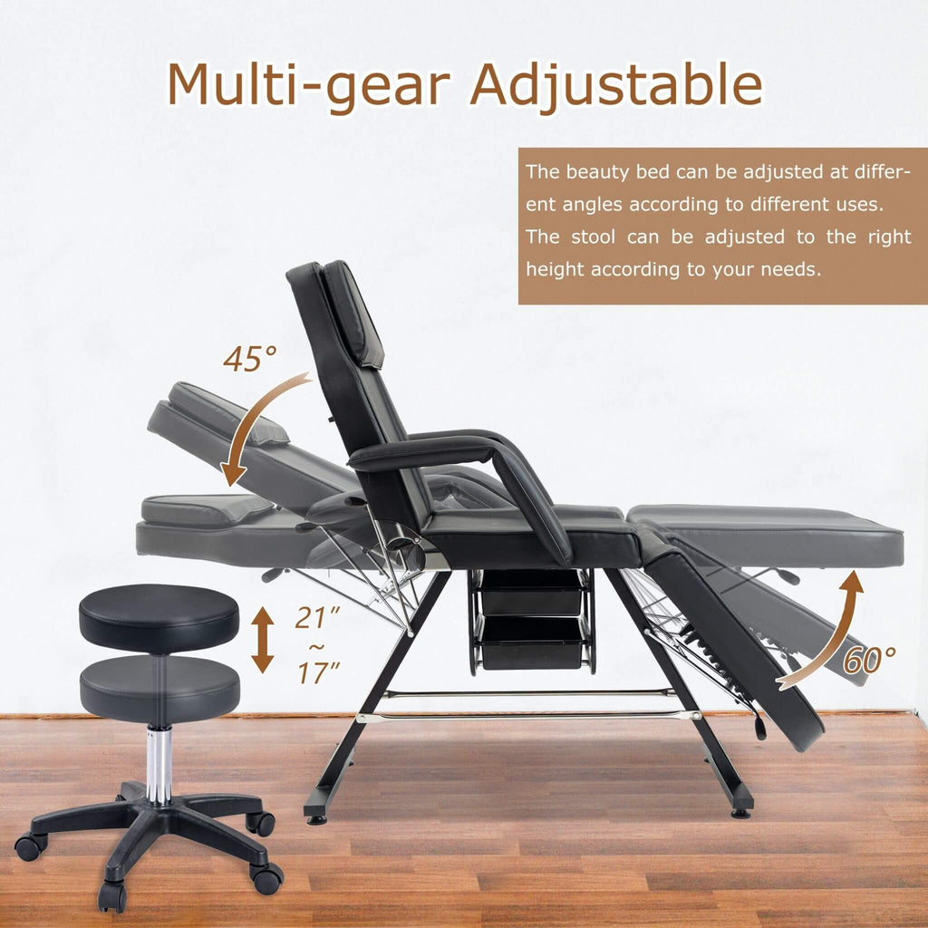 Multi-Purpose 3-Section Adjustable Massage Tattoo Chair With Stool (SAK35617) - Saksby Wholesale - Adjustable View