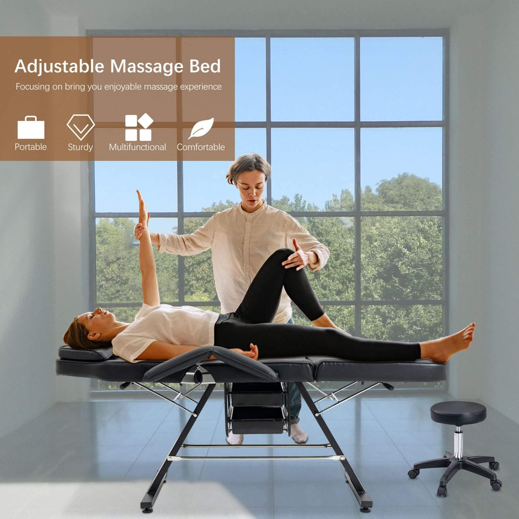 Multi-Purpose 3-Section Adjustable Massage Tattoo Chair With Stool (SAK35617) - Saksby Wholesale - Massage Bed View