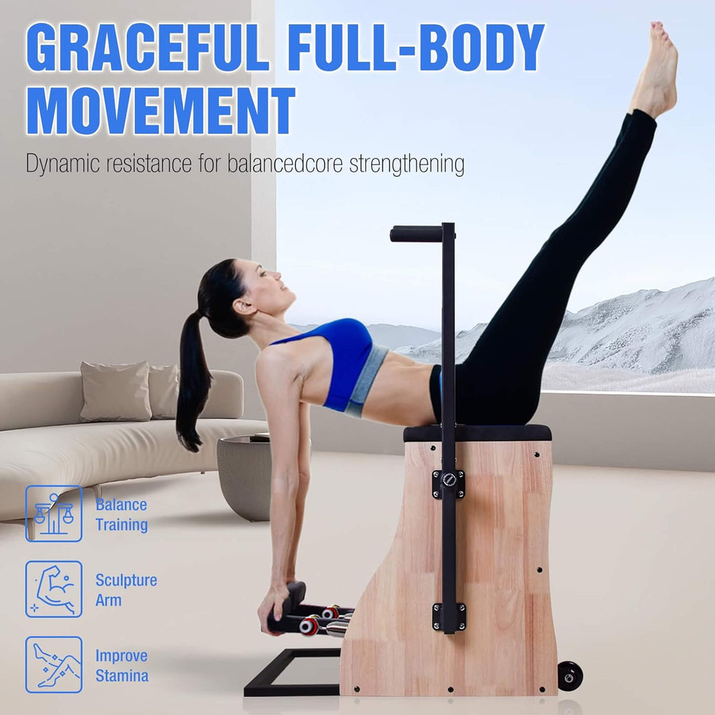 Multifunctional Solid Wood Pilates Reformer Chair With Adjustable Springs And Split Pedals (SAK27581) - Saksby Wholesale - Benefits