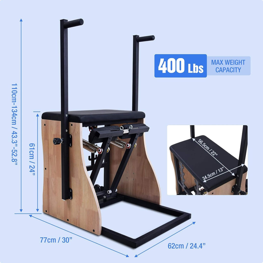 Multifunctional Solid Wood Pilates Reformer Chair With Adjustable Springs And Split Pedals (SAK27581) - Saksby Wholesale - Dimensions