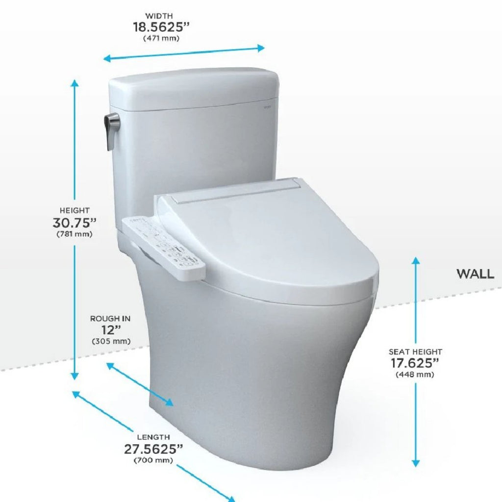[MW4363074CEMFGN#01] TOTO Aquia IV Cube Elongated Dual Flush Toilet With Washlet C2 Bidet Seat And Left Hand Lever (SAK59713) - Saksby Wholesale - Dimension View