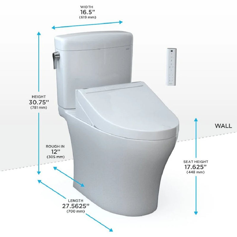 TOTO Aquia IV Cube Washlet C5 With 0.9 GPF And 1.28 GPF Elongated Dual Flush Bidet Toilet SAKSBY - Dimensions  View