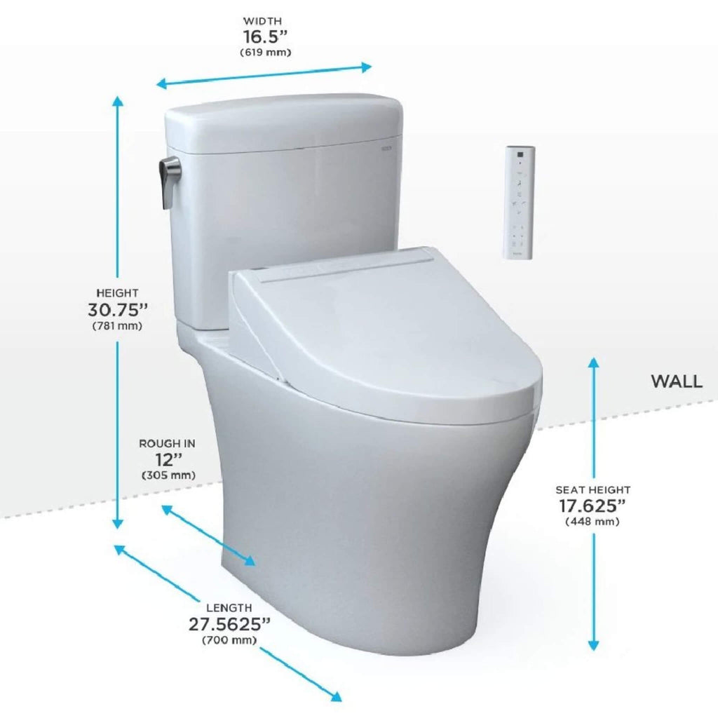 [MW4363084CEMFGN#01] TOTO Aquia IV Cube Washlet C5 With 0.9 GPF And 1.28 GPF Elongated Dual Flush Bidet Toilet (SAK90827) - Saksby Wholesale - Dimensions  View