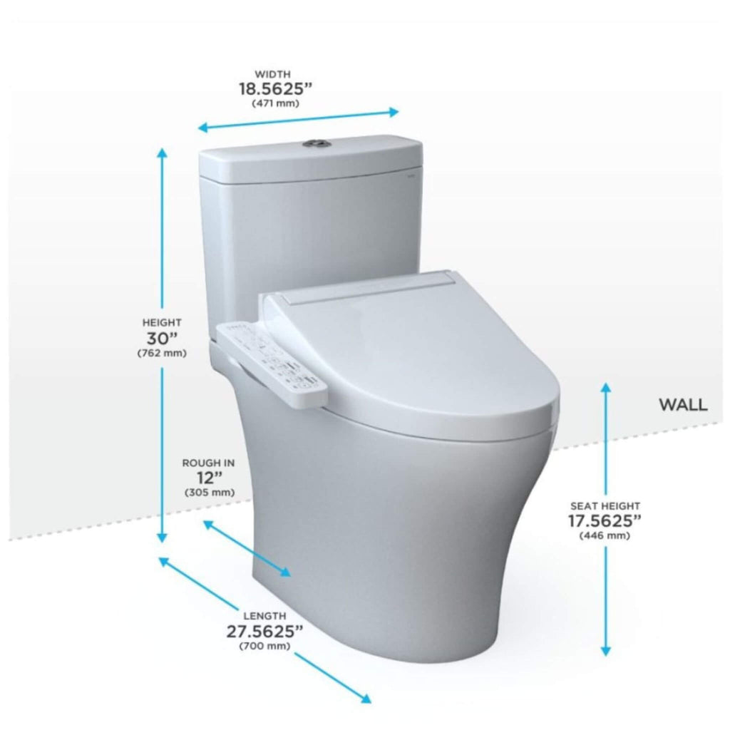 [MW4463074CEMFGN#01] TOTO Aquia IV Washlet C2 With 1.28 GPF and 0.9 GPF Universal Height Elongated Bidet Toilet (SAK10613) - Saksby Wholesale - Dimensions
