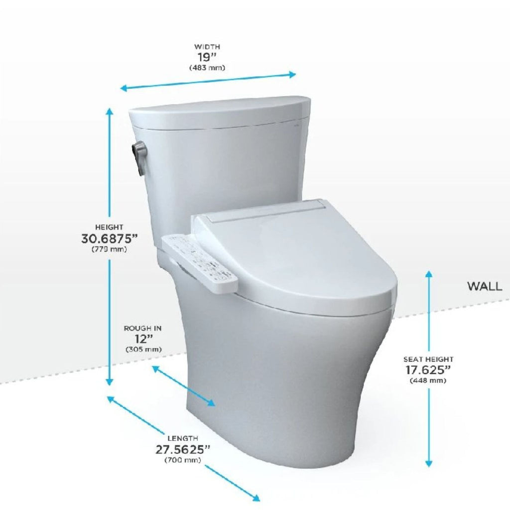 [MW4483074CEMFGN#01] TOTO Aquia IV Arc 1.28 GPF And 0.9 GPF Elongated Toilet With Washlet C2 And Left Hand Lever (SAK87231) - Saksby Wholesale - Dimensions