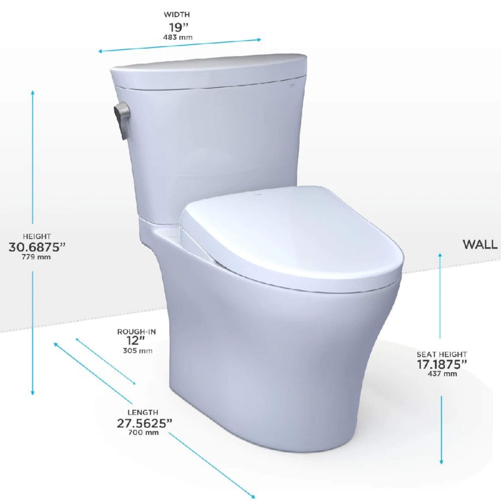  TOTO Aquia IV Arc Dual Flush Universal Height Toilet With Washlet S7 Bidet Seat (SAK17483) - Dimensions View