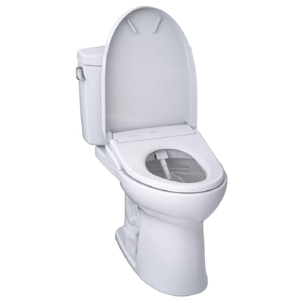 TOTO Drake II 1.28 GPF Elongated Chair Height Toilet With Washlet S7 Bidet Seat (SAK29654) - Open Lid View