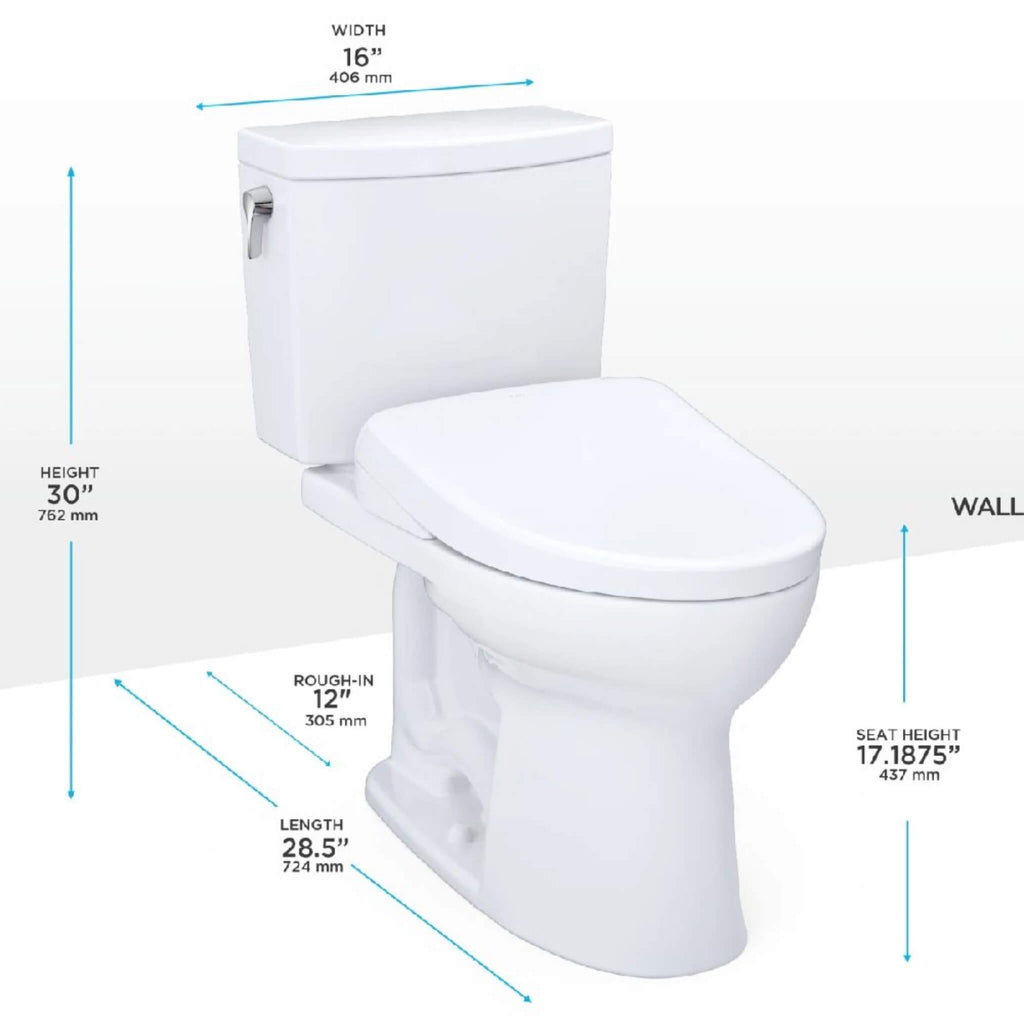 [MW4544726CUFG#01] TOTO Drake II 1 GPF Elongated Chair Height Toilet With Washlet S7A Bidet Seat (SAK53152) - Saksby Wholesale - 
Dimension View