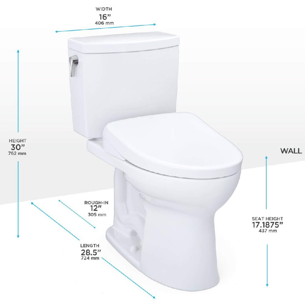 [MW4544726CUFGA#01] TOTO Drake II Washlet S7 And 1.0 GPF Elongated Chair Height Bidet Toilet (SAK70831)- Saksby Wholesale - Dimensions