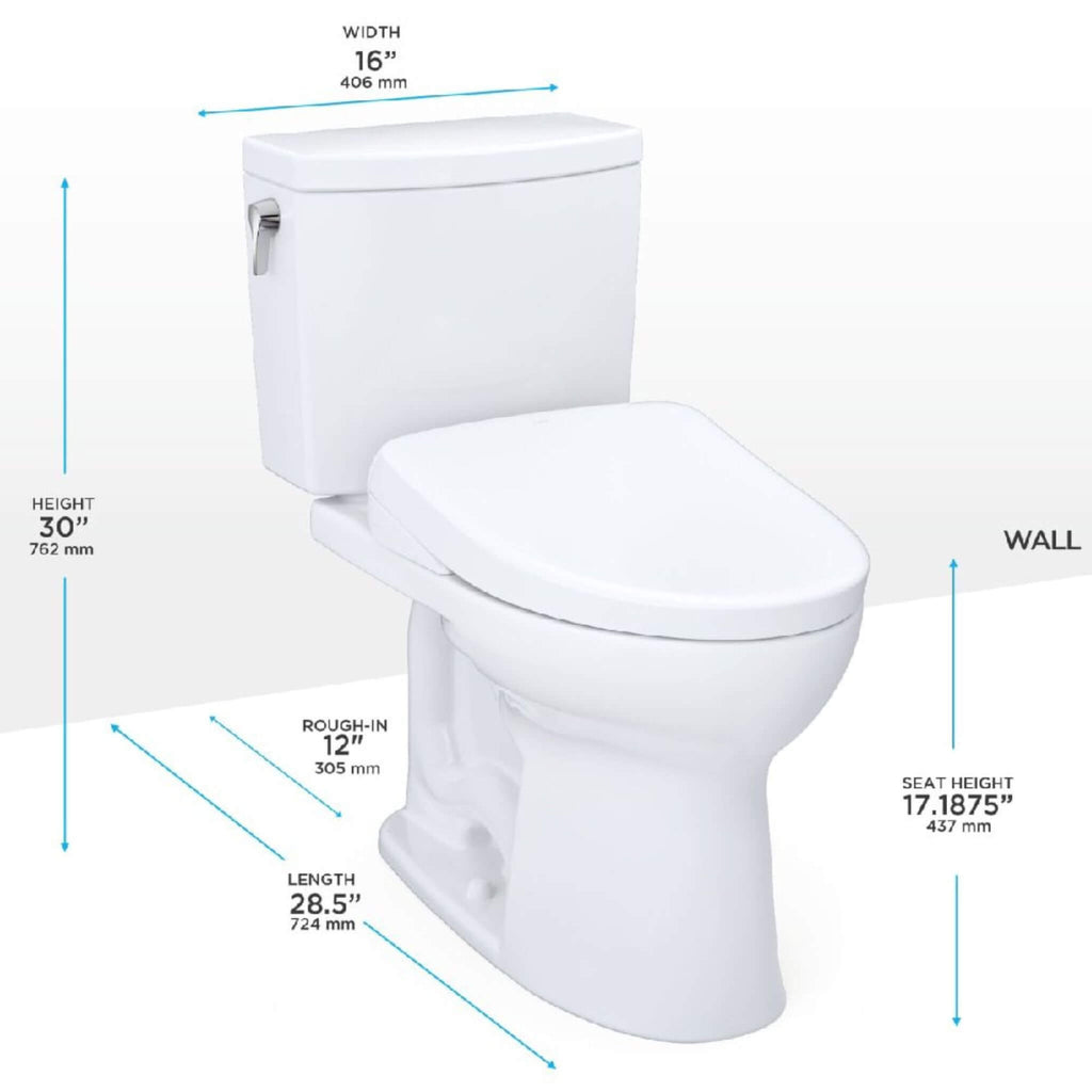 [MW4544736CUFG#01] TOTO Drake II Washlet S7A With 1.0 GPF Elongated Bidet Toilet (SAK27924)- Saksby Wholesale - Dimensions