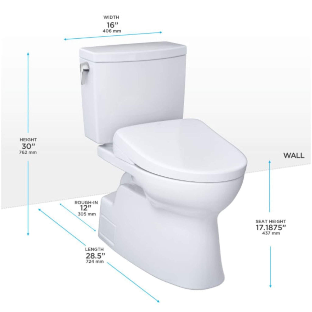 [MW4744726CUFG#01] TOTO Vespin II 1 GPF EWater Elongated Toilet With Washlet S7 Bidet Seat And Night Light (SAK10956) - Saksby Wholesale - Dimensions