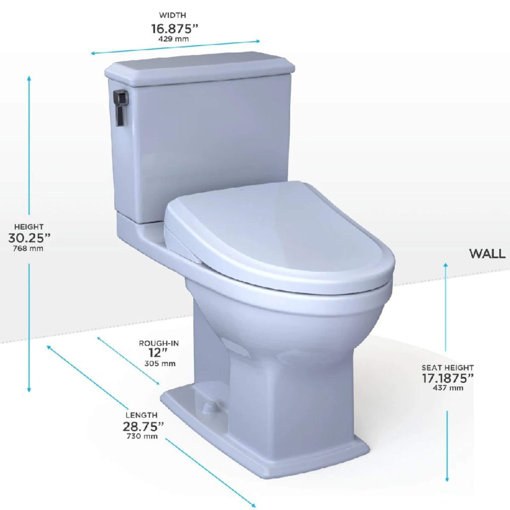 [MW4944734CEMFG#01] TOTO Connelly 1.28 GPF And 0.9 GPF Elongated Toilet With S7A Auto Open Bidet Seat (SAK24169) - Saksby Wholesale - Dimensions
