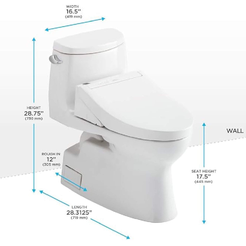 [MW6143084CEFG#01] TOTO Carlyle II 1.28 GPF One Piece Elongated Toilet With Washlet C5 Bidet Seat (SAK03124)- Saksby Wholesale - Dimensions