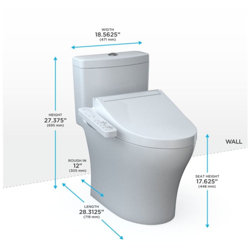 [MW6463074CEMFGN#01] TOTO Aquia IV 1.28 GPF And 0.9 GPF Dual Flush Elongated Chair Height Toilet With C2 Bidet Seat (SAK90875) - Saksby Wholesale - Dimensions