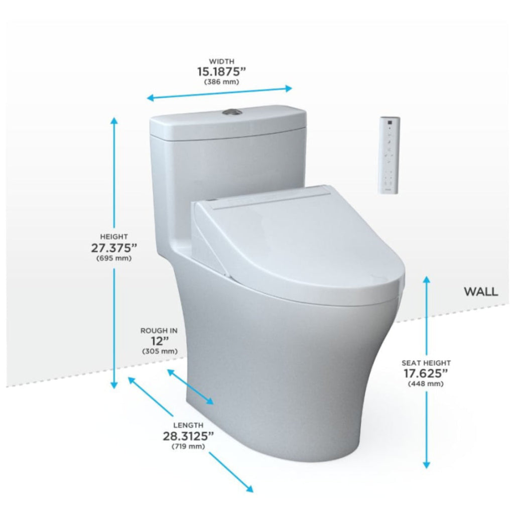 [MW6463084CEMFGN#01] TOTO Aquia IV Washlet Elongated Chair Height Bidet Toilet Seat With Button Flush (SAK42509) - Saksby Wholesale - Dimensions
