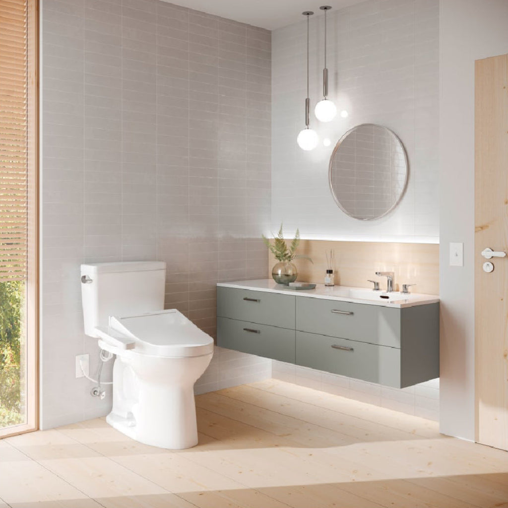 [MW7763074CEG#01] TOTO Drake 1.28 GPF Two Piece Elongated With Left Hand Lever And Washlet C2 Bidet Seat (SAK87823) - Saksby Wholesale - Bathroom Lifestyle Image