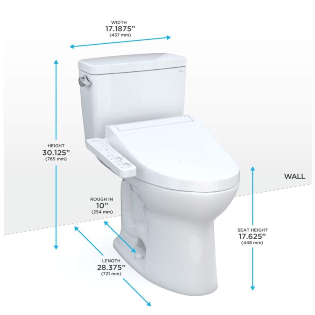 [MW7763074CSFG.10#01] TOTO Drake Washlet C2 With 1.6 GPF Universal Height Bidet Toilet With Left Hand Lever (SAK75918) - Saksby Wholesale - Dimensions