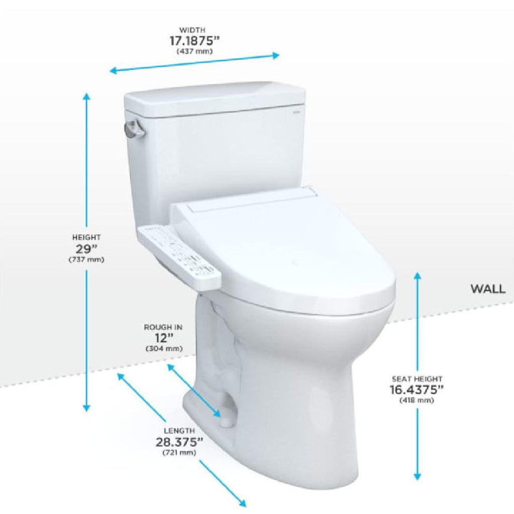 [MW7763074CSG#01] TOTO Drake 1.6 GPF And Washlet C2 With Left Hand Lever Elongated Bidet Toilet (SAK36982) - Saksby Wholesale - Dimensions