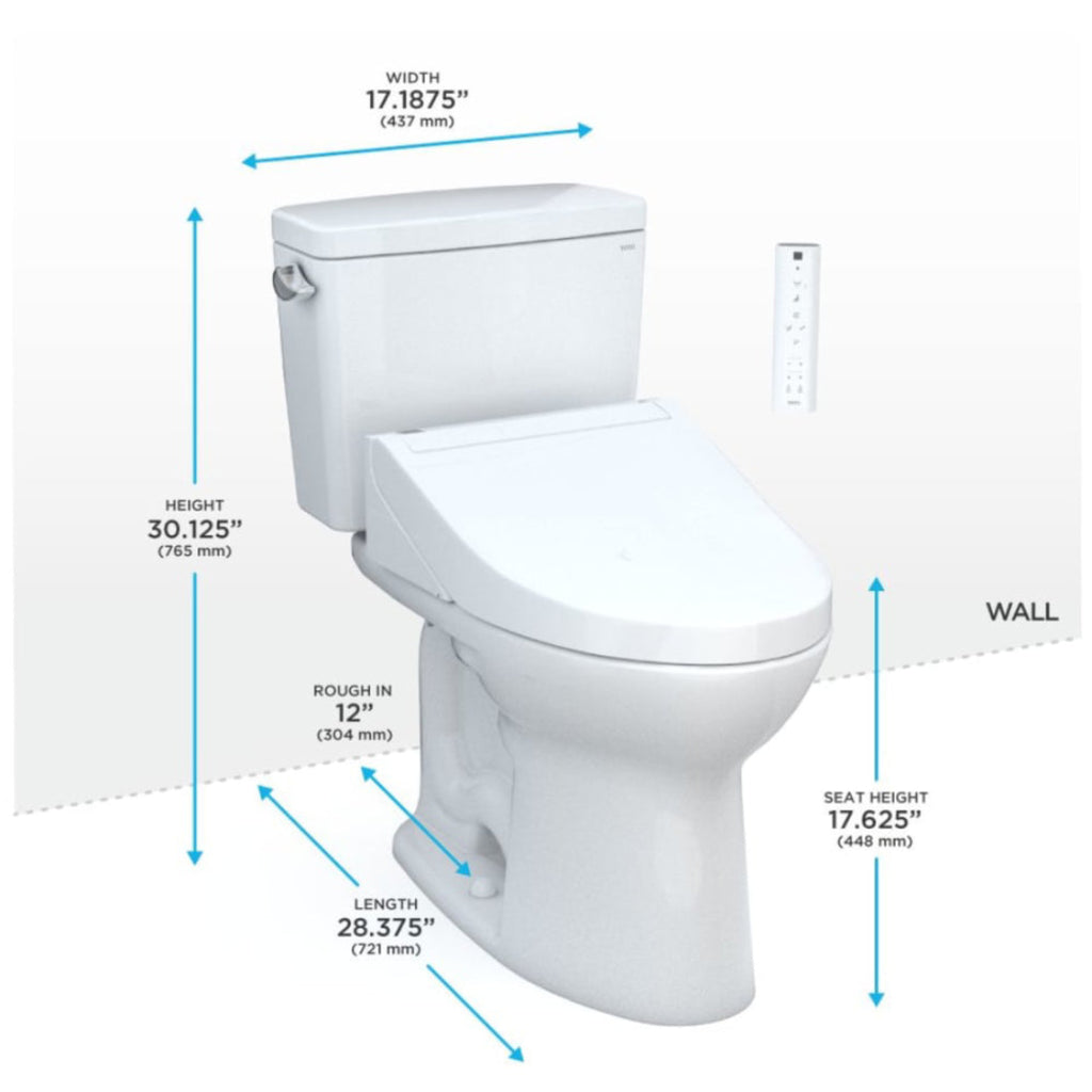 [MW7763084CEFG#01] TOTO Drake 1.28 GPF Washlet Universal Height Chair With C5 Bidet Toilet Seat (SAK70835) - Saksby Wholesale - Dimensions