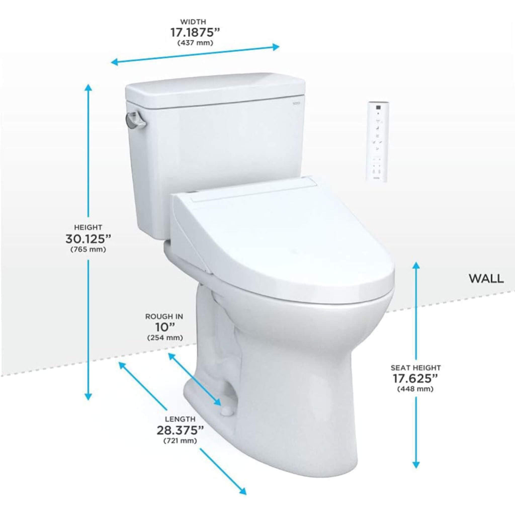 [MW7763084CEFG.10#01] TOTO Drake 1.28 GPF Elongated Universal Height EWater+ Toilet With C5 Bidet Seat (SAK56192) - Saksby Wholesale - Dimensions