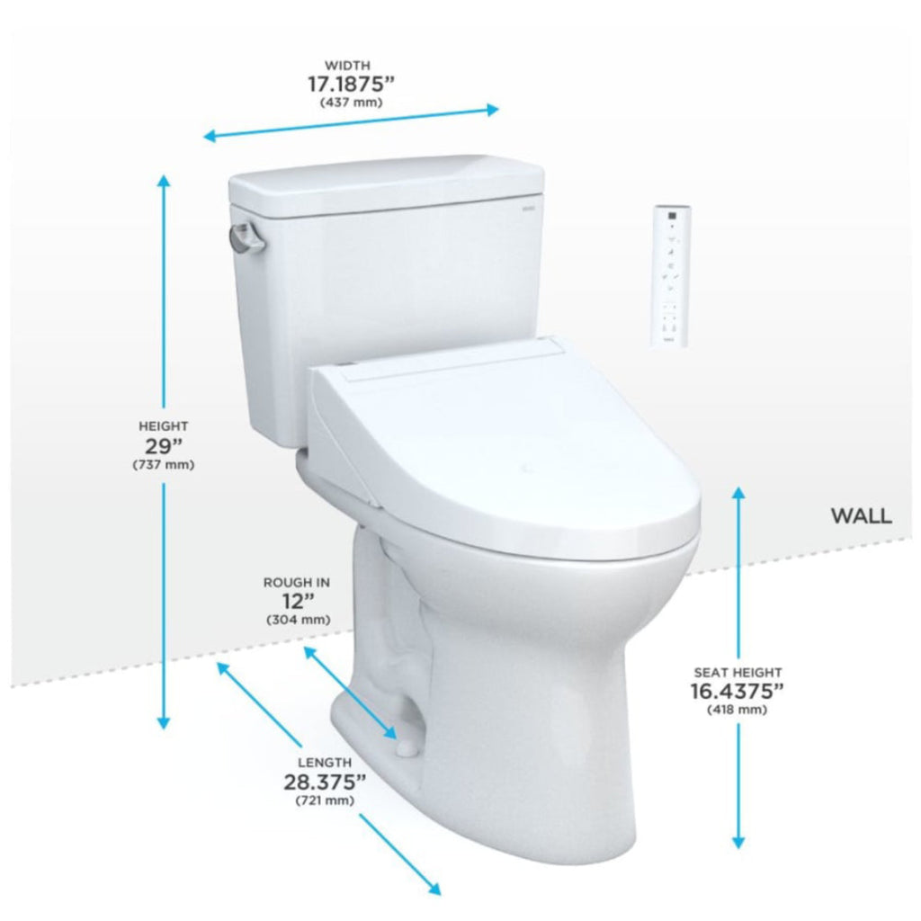 [MW7763084CEG#01] TOTO Drake 1.28 GPF Washlet Elongated Toilet With C5 Bidet Seat (SAK74362) - Saksby Wholesale - Dimensions