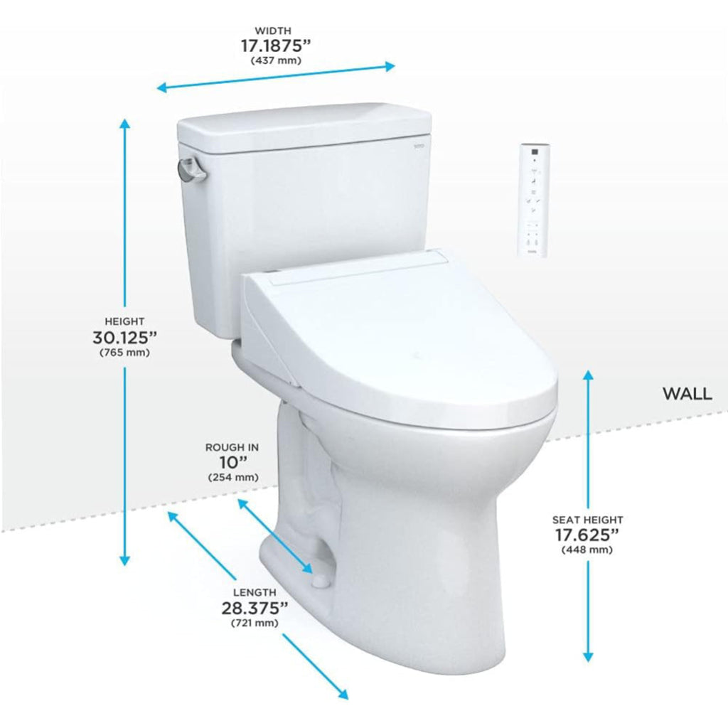 [MW7763084CSFG.10#01] TOTO Drake 1.6 GPF ELongated Chair Height Toilet With C5 Soft Close Bidet Seat (SAK71312) - Saksby Wholesale - Dimensions