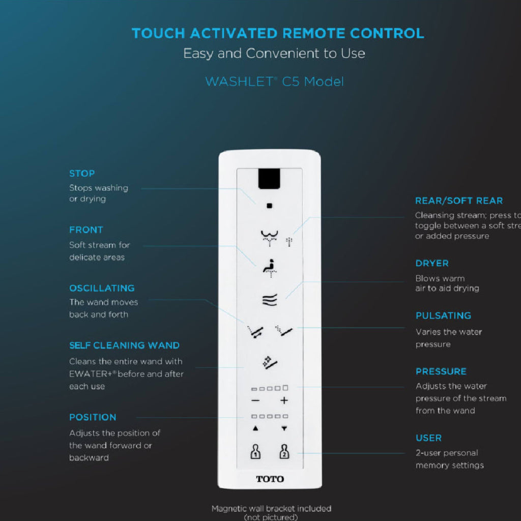 [MW7763084CSG#01] TOTO Drake C5 Bidet Seat With 1.6 GPF Tornado Flush (SAK12230) - Saksby Wholesale - Remote Control System Details