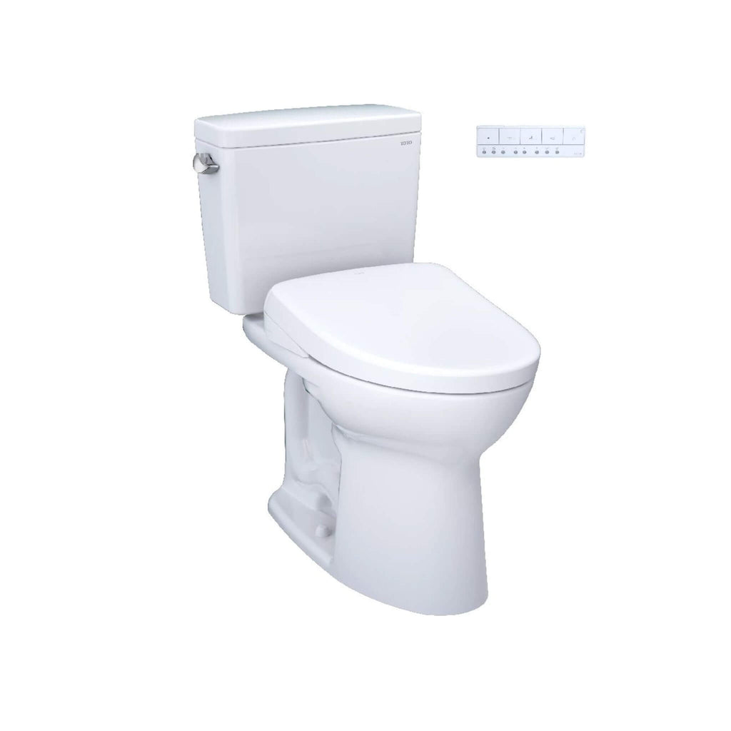 [MW7764726CEFGA#01] TOTO Drake 1.28 GPF Elongated Chair Height Toilet With Washlet S7 Heated Auto Open Bidet Seat (SAK19563) - Saksby Wholesale - Side Front View