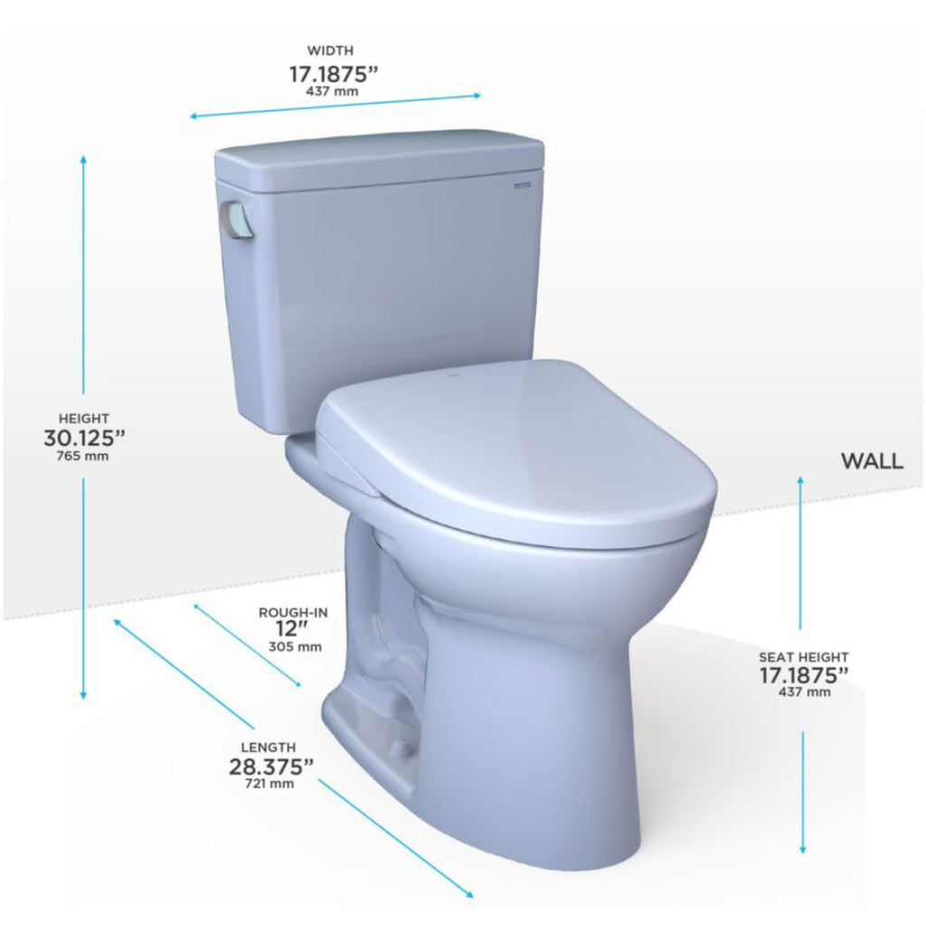 [MW7764726CEG#01] TOTO Drake 1.28 GPF Two Piece Washlet Elongated Toilet Seat With S7 Heated Bidet Seat  And EWater+ (SAK52645) - Saksby Wholesale - DImensions