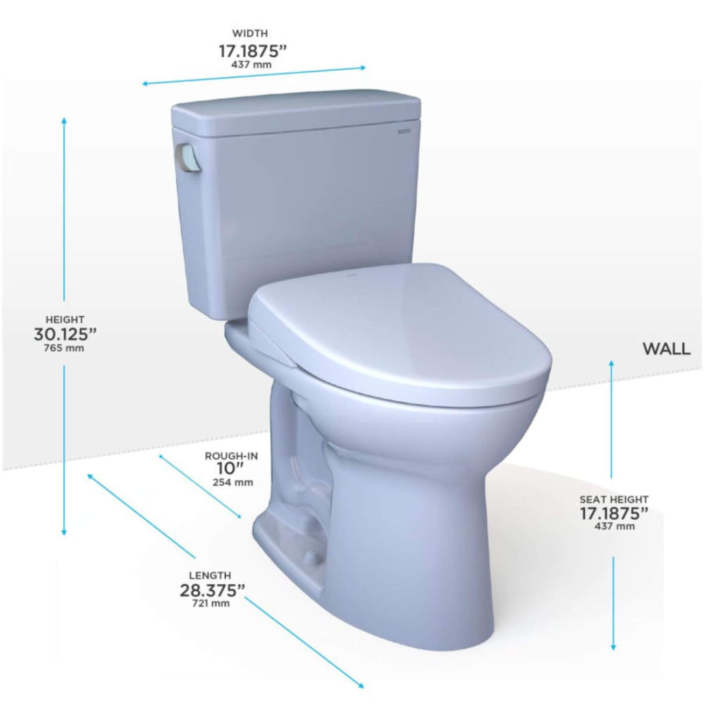 [MW7764726CSFG.10#01] TOTO Drake 1.6 GPF Elongated Chair Height Toilet With S7 Bidet Seat And 10" Rough In (SAK89024) - Saksby Wholesale - Dimensions