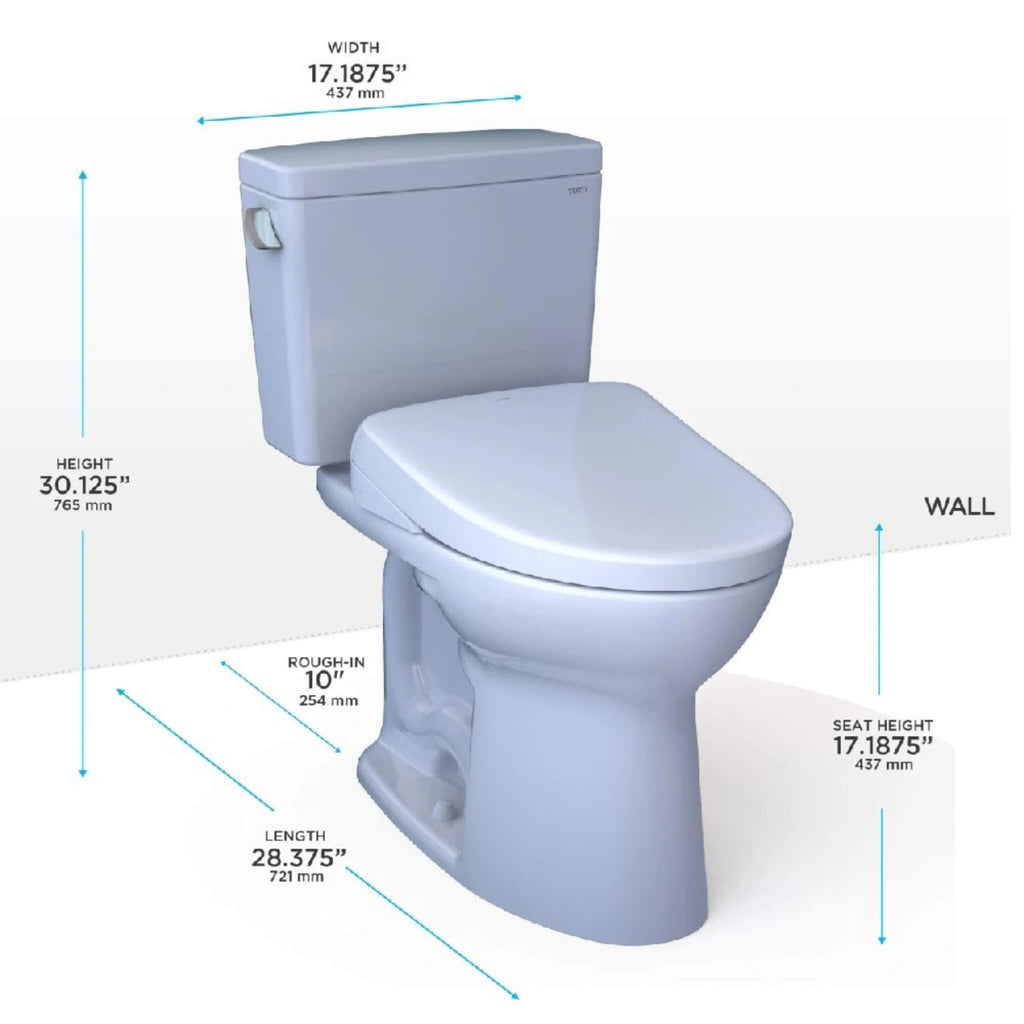 [MW7764736CEFGA.10#01] TOTO Drake Washlet S7A With 1.28 GPF Universal Height 10" Rough In Elongated Bidet Toilet (SAK35691) - Saksby Wholesale - Dimensions
