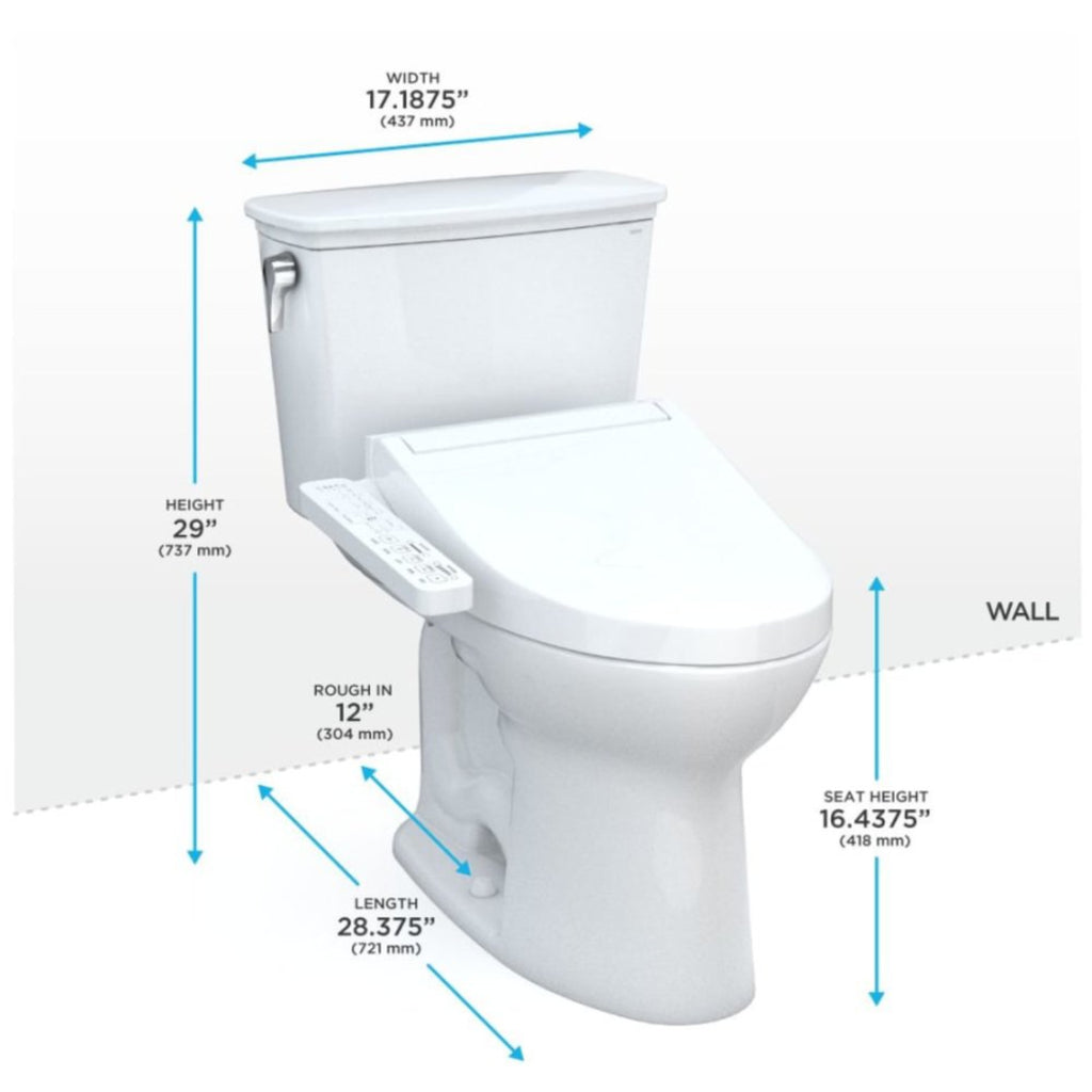 [MW7863074CEG#01] TOTO Drake Transitional Washlet C2 Bidet Seat With 1.28 GPF Elongated Toilet (SAK90371) - Saksby Wholesale - Dimensions