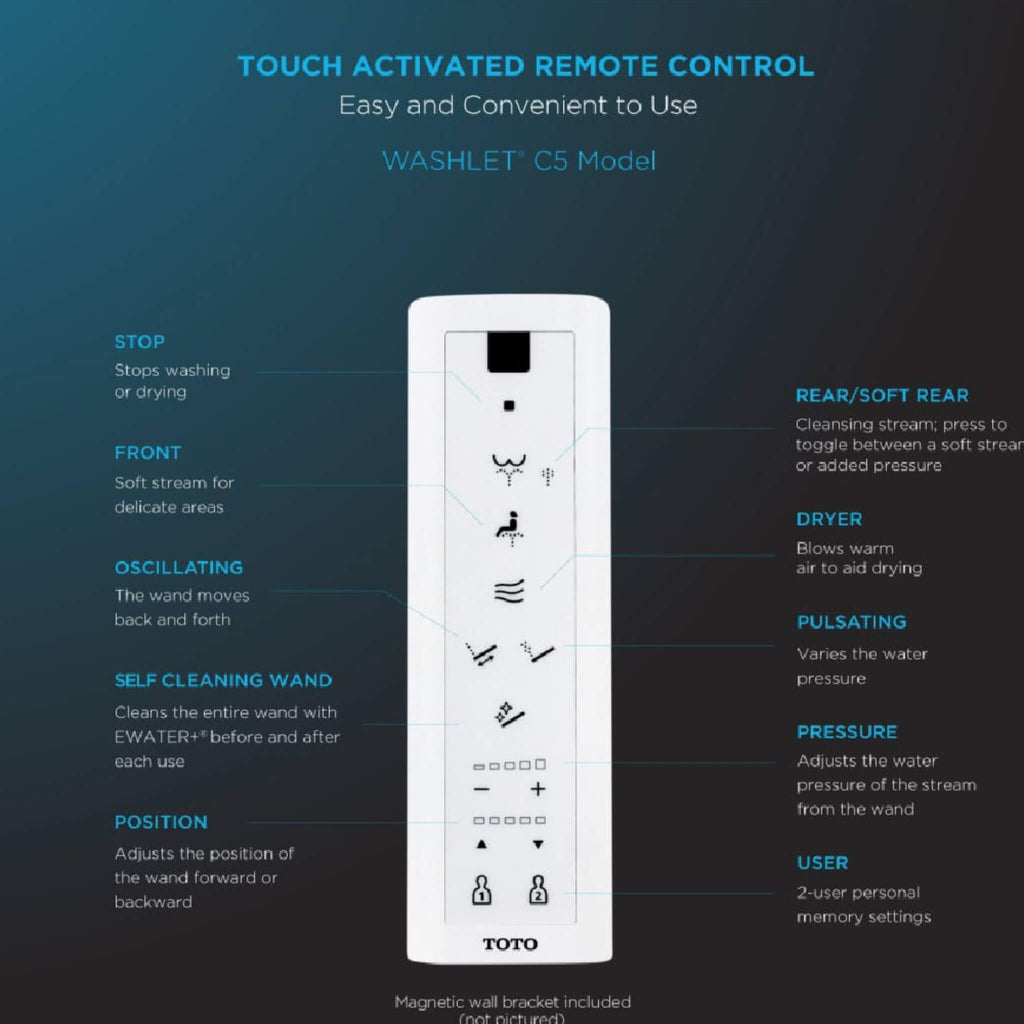 [MW7863084CEFG.10#01] TOTO Drake Washlet C5 With 1.28 GPF Elongated Bidet Toilet With Left Hand Lever (SAK78219) - Saksby Wholesale - Remote Control Details