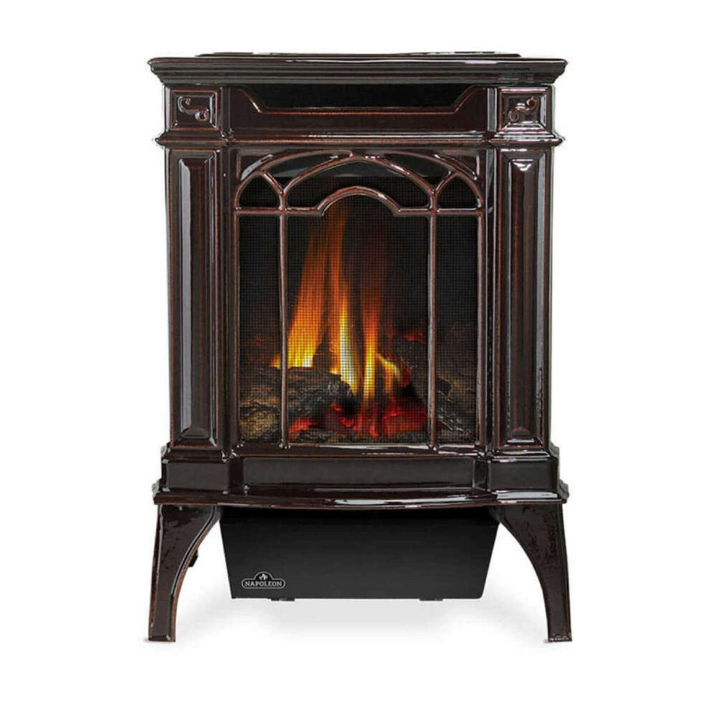 NAPOLEON ARLINGTON Cast Iron Millivolt Ignition Majolica Brown Natural Gas Stove  With White Background - SAKSBY