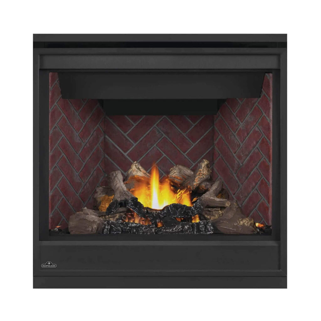 Napoleon Ascent 36 Direct Vent Electronic Ignition Natural Gas Fireplace, 35" [BX36NTRE] (SAK75982) - Saksby Wholesale - Flames And Logs With Red Brick