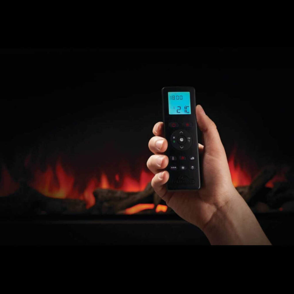 Napoleon Astound Built-In Electric Fireplace With Premium Remote & Mobile App [NEFB50/62/74/96AB] (SAK34921) - Saksby Wholesale - Remote Control in Use