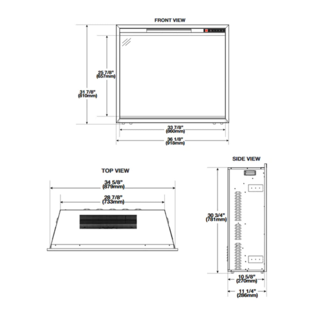 Napoleon Element Self-Trimming Built-In Electric Fireplace [NEFB36/42H-BS-1] (SAK58173) - Saksby Wholesale - Dimensions In Different Views