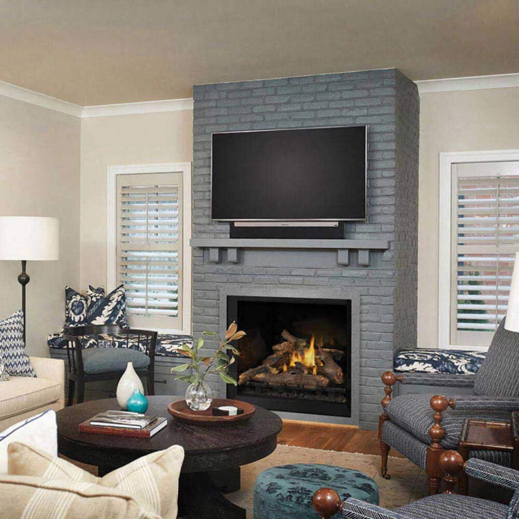 NAPOLEON ELEVATION Direct Vent Fireplace With 36" Tempered Glass [E36/42N/PTE] (SAK93758) - White Living Room View With Television