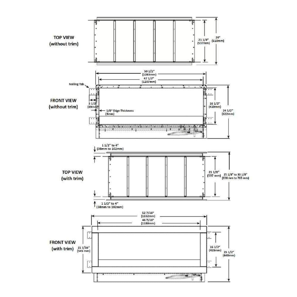 NAPOLEON GALAXY 48 Outdoor Linear See-Thru Electronic Start Natural Gas Fireplace, 50" [GSS48STE] (SAK67432) - Saksby Wholesale - Dimensions Details