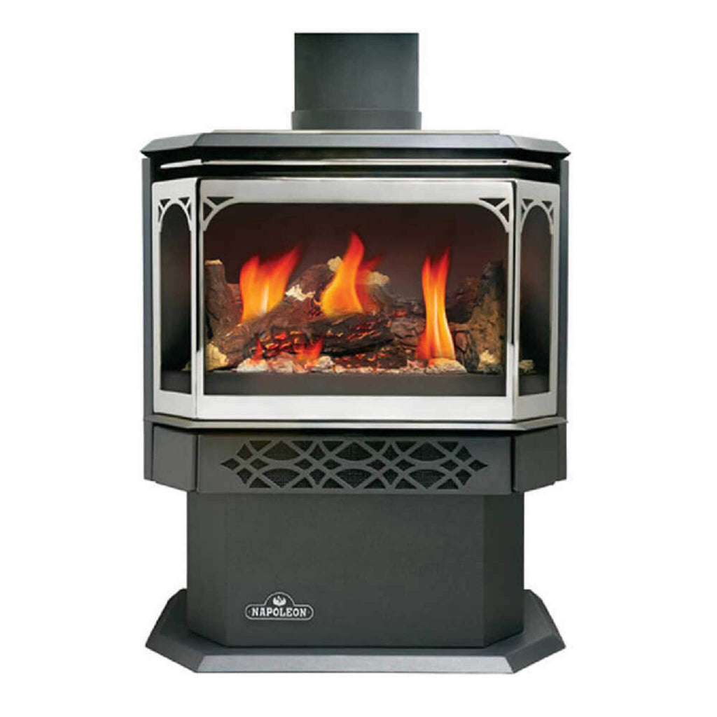 NAPOLEON HALIBURTON 50 Direct Vent Millivolt Ignition Compact Natural Gas Stove, 22" [GDS28-1NSB] (SAK81523) - Front View With Flames