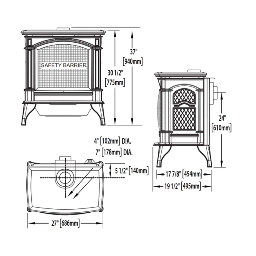 Napoleon Knightsbridge 60 Majolica Brown Natural Gas Stove With Flame And Heat Adjustment, 27" [GDS60-1NNSB] (SAK14738) SAKSBY - Dimensions View