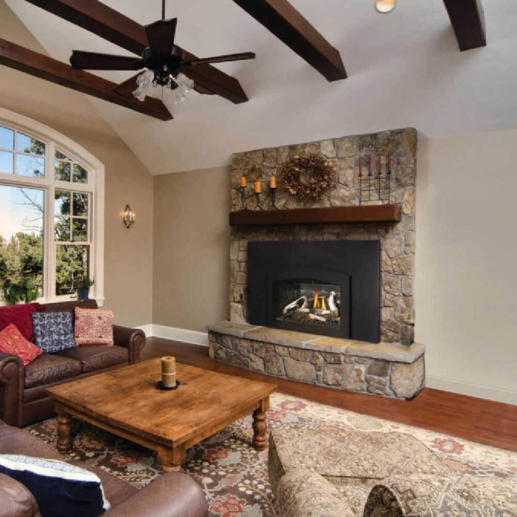 Napoleon Oakville X3/X4 Direct Vent Electronic Ignition Natural Gas Fireplace Insert [GDIX3N/4N-1] (SAK21347) - Saksby Wholesale - Lifestyle Image In Rustic Living Room View