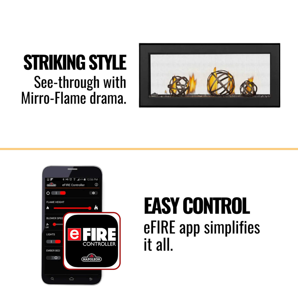 Napoleon Vector™ 38-Inch See-Through Direct Vent Electronic Ignition Natural Gas Fireplace With eFIRE Bluetooth App [LV38N2-1] (SAK29471) - Saksby Wholesale - Features View